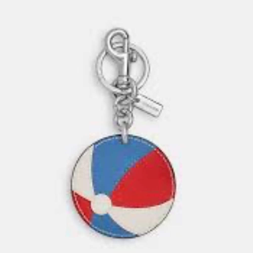 Coach Beachball Bag Charm Keychain Red/White/Blue NWT - Picture 9 of 9